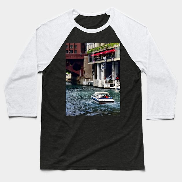 Chicago IL - Motorboat Near Dearborn Street Bridge Baseball T-Shirt by SusanSavad